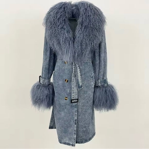 Jackets & Blazers - NWT Stylish Denim Coat with Faux Fur Trim